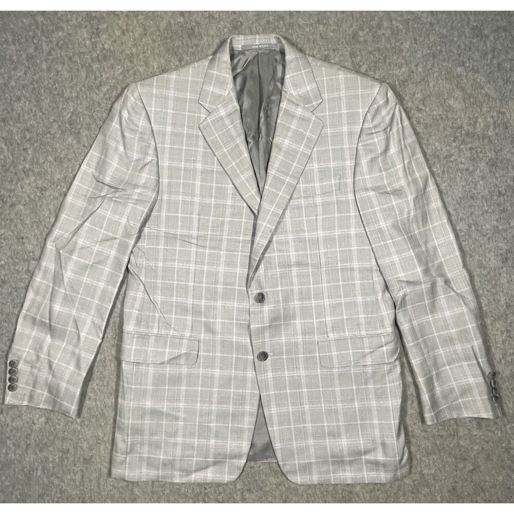 Hickey Freeman Saks Fifth Avenue Madison Sport Coat 40R Silk Wool Gray Plaid USA